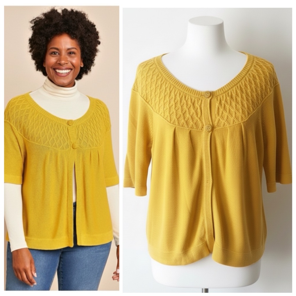 Vintage 90s Y2K B. Moss Marigold Yellow Two Button Cardigan 100% Cotton Size XL - Picture 10 of 10